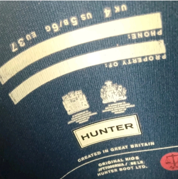 Hunter Original Kids Rain Boots Size 6 Big Girl Navy & Orange - Picture 8 of 9